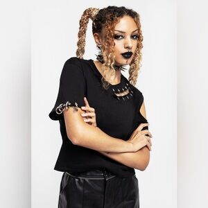 Disturbia Clarisse Pin Detail Cold Shoulder T-Shirt US 6 / UK 10